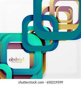 Square vector background, 3d style overlapping geometric shapes with shadows on light backdrop