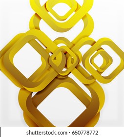 Square vector background, 3d style overlapping geometric shapes with shadows on light backdrop