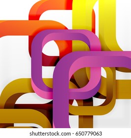 Square vector background, 3d style overlapping geometric shapes with shadows on light backdrop