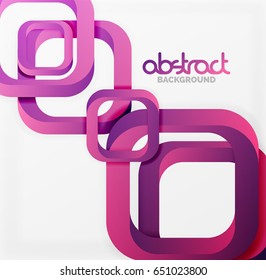 Square vector background, 3d style overlapping geometric shapes with shadows on light backdrop