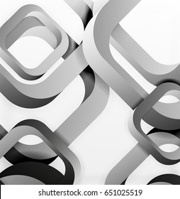 Square vector background, 3d style overlapping geometric shapes with shadows on light backdrop