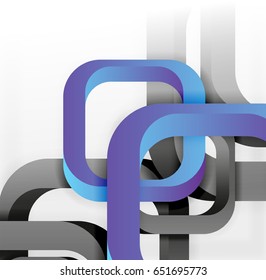 Square vector background, 3d style overlapping geometric shapes with shadows on light backdrop