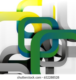 Square vector background, 3d style overlapping geometric shapes with shadows on light backdrop