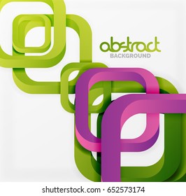 Square vector background, 3d style overlapping geometric shapes with shadows on light backdrop