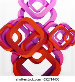 Square vector background, 3d style overlapping geometric shapes with shadows on light backdrop