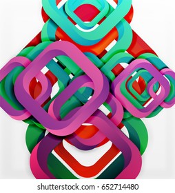 Square vector background, 3d style overlapping geometric shapes with shadows on light backdrop