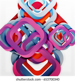 Square vector background, 3d style overlapping geometric shapes with shadows on light backdrop