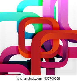Square vector background, 3d style overlapping geometric shapes with shadows on light backdrop