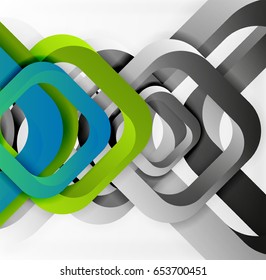 Square vector background, 3d style overlapping geometric shapes with shadows on light backdrop