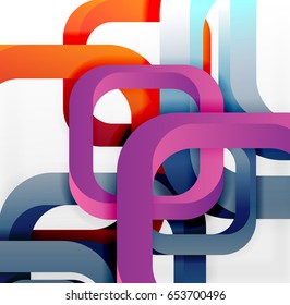 Square vector background, 3d style overlapping geometric shapes with shadows on light backdrop