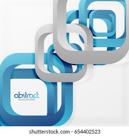 Square vector background, 3d style overlapping geometric shapes with shadows on light backdrop