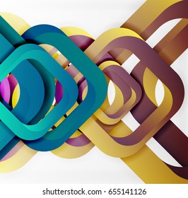 Square vector background, 3d style overlapping geometric shapes with shadows on light backdrop
