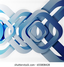 Square vector background, 3d style overlapping geometric shapes with shadows on light backdrop