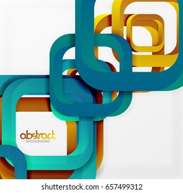 Square vector background, 3d style overlapping geometric shapes with shadows on light backdrop