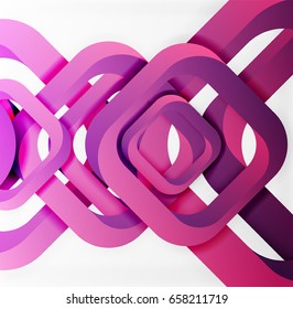 Square vector background, 3d style overlapping geometric shapes with shadows on light backdrop