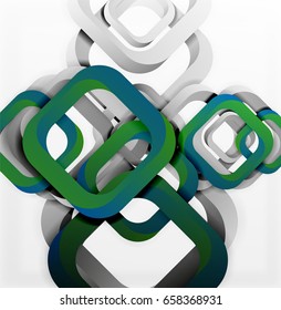 Square vector background, 3d style overlapping geometric shapes with shadows on light backdrop