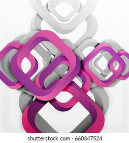 Square vector background, 3d style overlapping geometric shapes with shadows on light backdrop