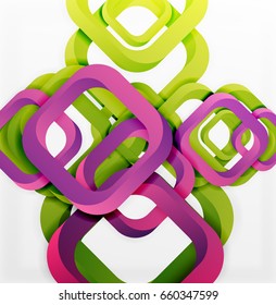 Square vector background, 3d style overlapping geometric shapes with shadows on light backdrop