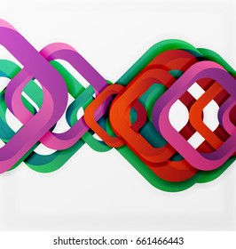 Square vector background, 3d style overlapping geometric shapes with shadows on light backdrop