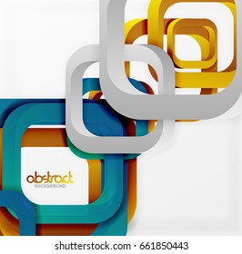 Square vector background, 3d style overlapping geometric shapes with shadows on light backdrop