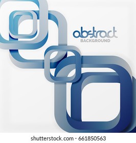 Square vector background, 3d style overlapping geometric shapes with shadows on light backdrop