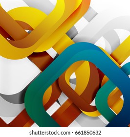 Square vector background, 3d style overlapping geometric shapes with shadows on light backdrop