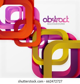 Square vector background, 3d style overlapping geometric shapes with shadows on light backdrop