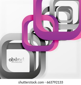 Square vector background, 3d style overlapping geometric shapes with shadows on light backdrop