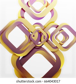 Square vector background, 3d style overlapping geometric shapes with shadows on light backdrop