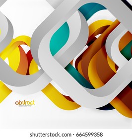 Square vector background, 3d style overlapping geometric shapes with shadows on light backdrop