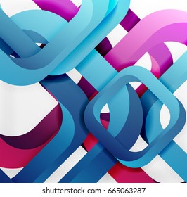 Square vector background, 3d style overlapping geometric shapes with shadows on light backdrop