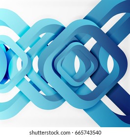 Square vector background, 3d style overlapping geometric shapes with shadows on light backdrop