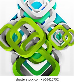 Square vector background, 3d style overlapping geometric shapes with shadows on light backdrop
