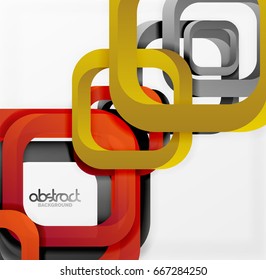 Square vector background, 3d style overlapping geometric shapes with shadows on light backdrop
