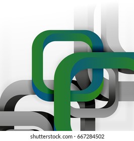 Square vector background, 3d style overlapping geometric shapes with shadows on light backdrop