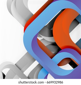 Square vector background, 3d style overlapping geometric shapes with shadows on light backdrop