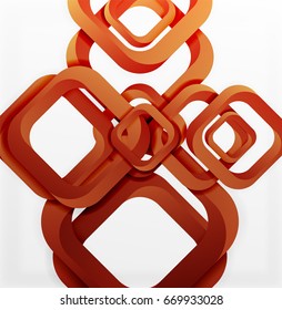 Square vector background, 3d style overlapping geometric shapes with shadows on light backdrop