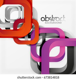 Square vector background, 3d style overlapping geometric shapes with shadows on light backdrop