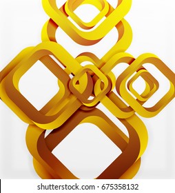 Square vector background, 3d style overlapping geometric shapes with shadows on light backdrop