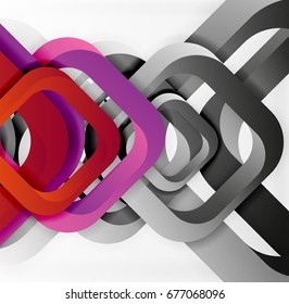 Square vector background, 3d style overlapping geometric shapes with shadows on light backdrop