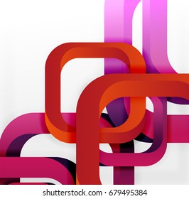 Square vector background, 3d style overlapping geometric shapes with shadows on light backdrop