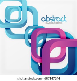 Square vector background, 3d style overlapping geometric shapes with shadows on light backdrop