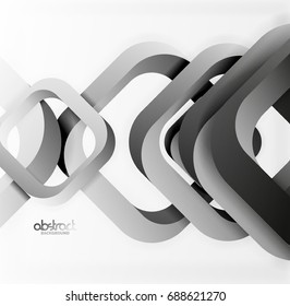 Square vector background, 3d style overlapping geometric shapes with shadows on light backdrop