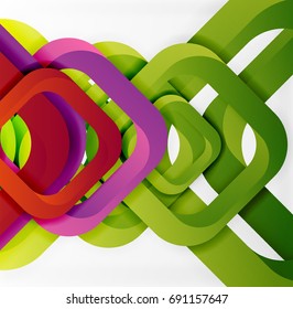 Square vector background, 3d style overlapping geometric shapes with shadows on light backdrop