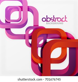 Square vector background, 3d style overlapping geometric shapes with shadows on light backdrop