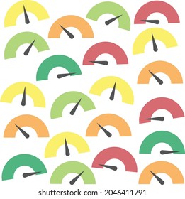 Square vector background made of colorful dials showing good, bad and moderate. Measurement. Customer satisfaction meters. Gauges.