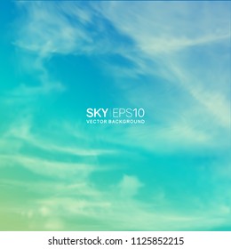Square vector background with realistic turquoise-yellow sky and spindrift clouds. The image can be used to design a banner, flyer and postcard.