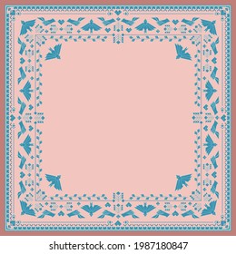 Square vector background. Scarf, shawl, design. Bandana, pareo pattern, hijab print. Ethno style.