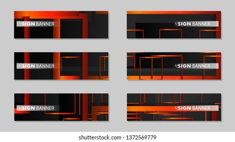 Square vector banner with a rectangular black orange gradient background