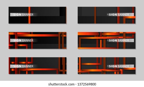 Square vector banner with a rectangular black orange gradient background